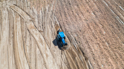 Aerial view agricultural vehicles