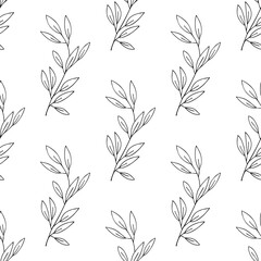 Botanical seamless pattern. Hand drawn doodle branches with leaves. Vector background