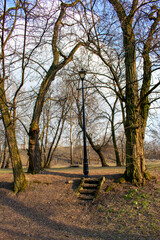 Fototapeta na wymiar Samotna latarnia w starym parku
