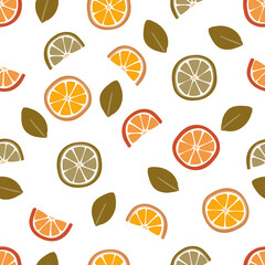 Lemon, orange, lime - seamless pattern. Fruit textile pattern. Botanical tropical wrapping paper print design.