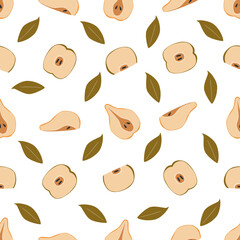 Apples and pears - seamless pattern. Fruit textile pattern.Botanical wrapping paper print design.
