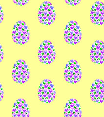 Fototapeta na wymiar Seamless pattern, backgrounds, textures of multi colored abstract Easter eggs. Watercolor decorative drawing