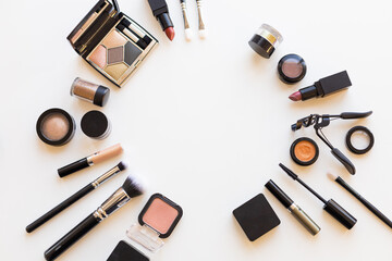 Decorative cosmetics on a white background