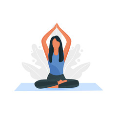 Woman doing yoga on mat of Stay at home illustration