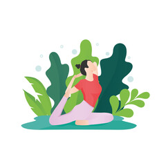 Fototapeta na wymiar Beautiful girl practice yoga meditation at the natural illustration 