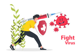 vector illustration coronavirus vaccine complete development. end of novel corona virus. 2019-ncov vaccine medicine. corona virus injection syringe. fight against coronavirus.