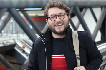 Young man using public transportation