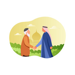 Muslim hand Shaking illustration art design. Islamic illustration vector