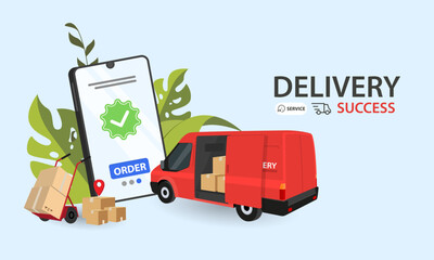 Online delivery phone concept. Fast respond delivery package shipping on mobile. Online order tracking with map. Vector illustration