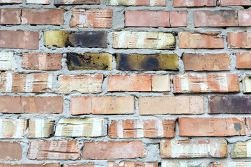 Abstract background. Old red brick wall texture for your text or design. Close-up. Soft focus.