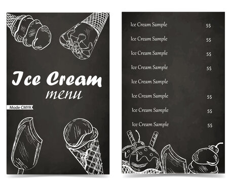 Ice cream menu template. Restaurant cafe menu, template design. Food flyer in black color