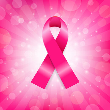 Pink Breast Cancer Ribbon Banner, Vector Illustration