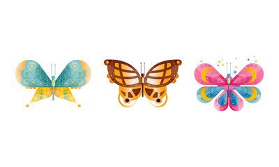 Colorful Butterflies Set, Beautiful Flying Insects Cartoon Vector Illustration