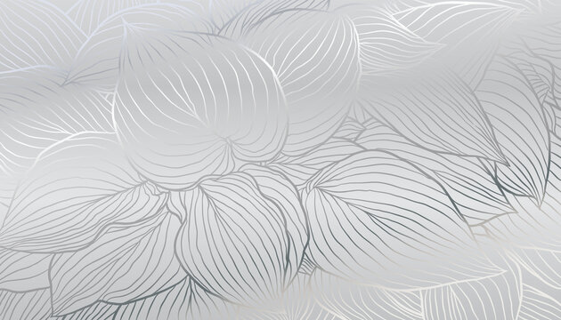 Luxurious art deco silver leaves hand drawn line art. Wallpaper design for print, poster, cover, banner, fabric, invitation. Digital vector illustration.