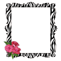Vertical decorative frame with zebra print and delicate pink flowers