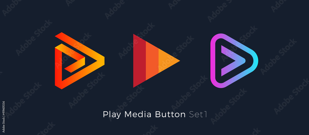 Aufkleber play button foe media app. multimedia player logo. right arrow direction abstract symbol. music and 