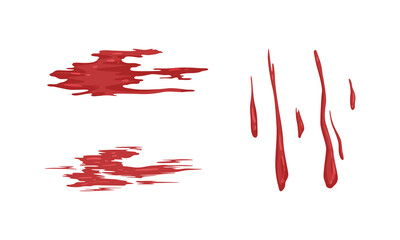 Splatters and Drops of Red Ink Paint Set, Blood Stains Cartoon Vector Illustration