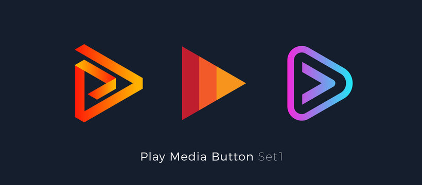 Play button foe media app. Multimedia player logo. Right arrow direction abstract symbol. Music and movie stert sign, audio and video editor logo. Vector web icon design