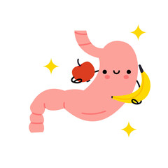 Kawaii happy stomach isolated vector illustration. Good bacteria design element. Healthy diet, medical organ care.