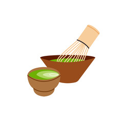 Matcha tea isolated vector illustration. Powder leaf design element. Asian, Japanese ceremony beverage in cartoon style.