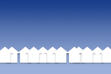 Reihe an Einfamilienhäusern vor blauen Hintergrund