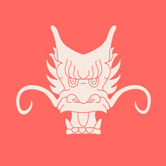 Asian ancient dragon head flat cartoon illustration. Traditional Japanese culture animal symbol banner design. Mythology monster silhouette background.