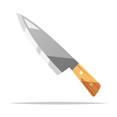 Kitchen knife with wooden handle vector isolated illustration