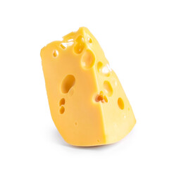 Piece of cheese with holes isolated on white