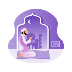 Man praying illustration, Salah Ramadan Muslim Islam