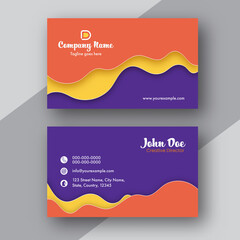 Naklejka na ściany i meble Colorful Business Card Design With Paper Layer Cut In Front And Back View.