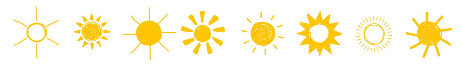 Doodle bright suns border, vector illustration