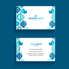 Abstract Business Card Design With Front And Back View On Blue Background.