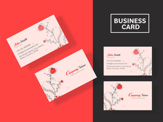 Double-Sides Business Card Templates With Floral On Black And Red Background.