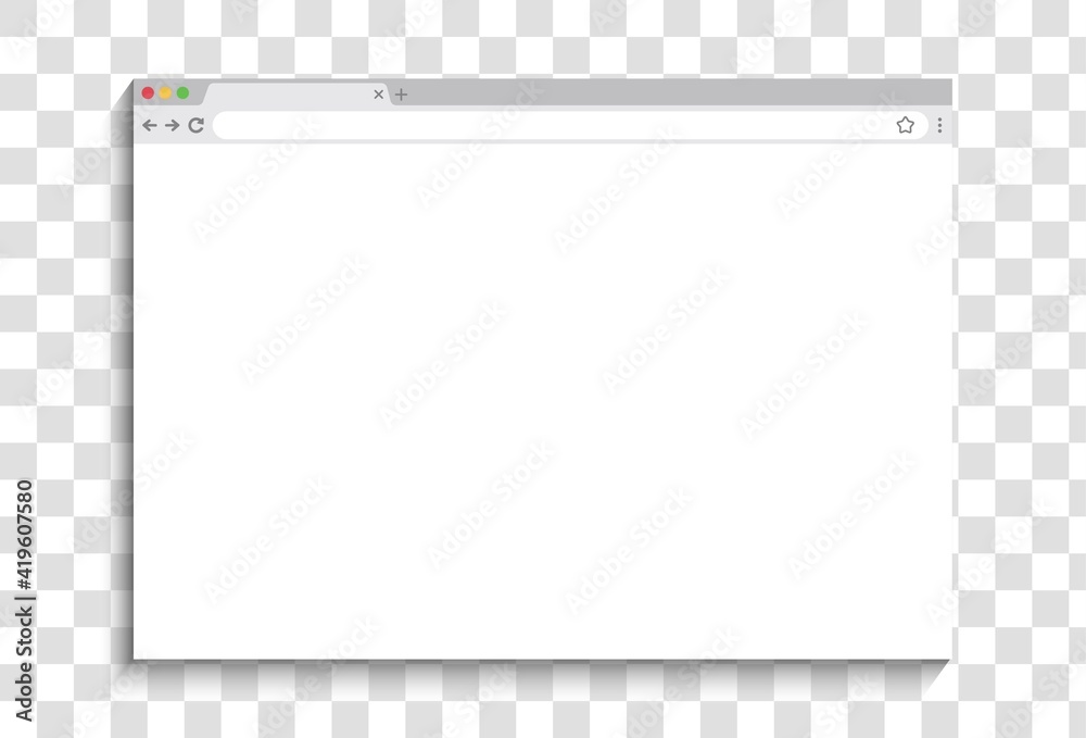 Poster Browser window design isolated on transparent background. Web window screen mockup. Internet empty page concept with shadow. Vector illustration