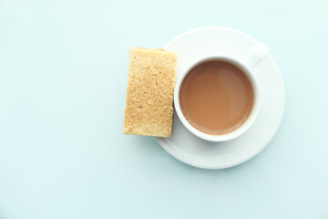 top view of of cookies and coffee on table 