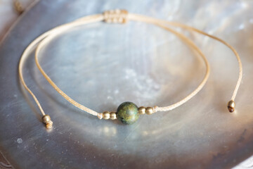 Mineral stone bead waxed string tiny elegant bracelet
