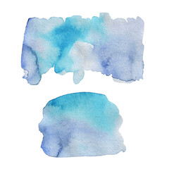 Watercolor hand drawn abstract blue violet blot isolated on white background. Textured background. Blots, smears.