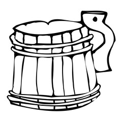 items for storage: wooden tub. Hand drawn graphics, vector.