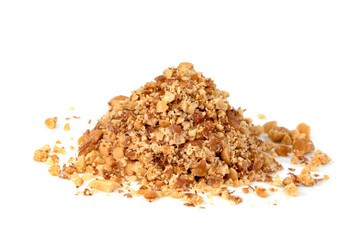 Fried ground peanuts isolated on white background