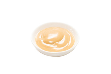 Mushroom sauce in a bowl isolated on white background.