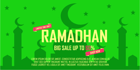 Creative ramadhan big sale 60% cashback promotion banner. web advertising design template.