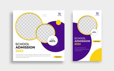 School admission Editable minimal square banner template. Yellow purple White background color with geometric shapes for social media post, story and web internet ads. Vector illustration