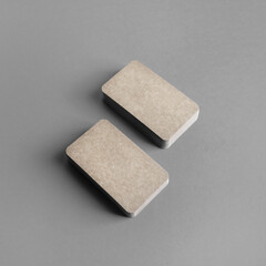 Photo of blank kraft business cards. Branding ID template.