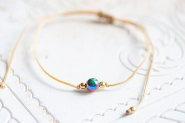 Mineral stone bead waxed string tiny elegant bracelet