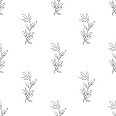 Botanical seamless pattern. Hand drawn doodle branches with leaves. Vector background