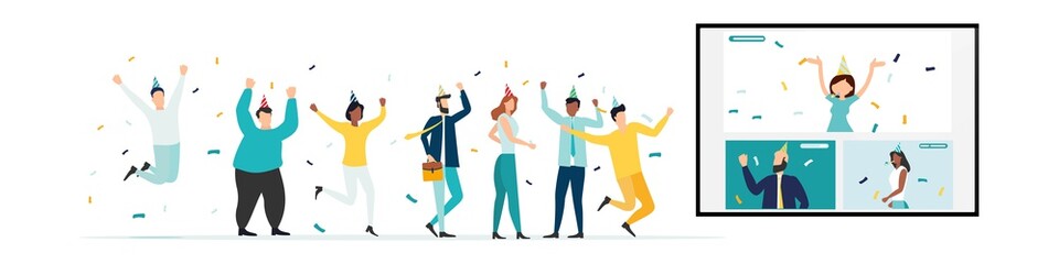 happy birthday quarantine, online party. Vector illustration.