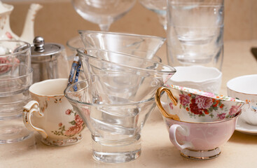 Clean variety of  glasses and cups