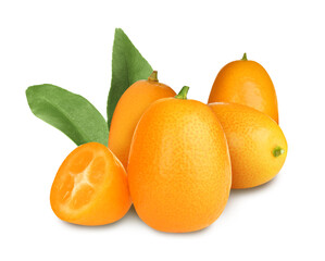 Fresh ripe kumquat fruits on white background