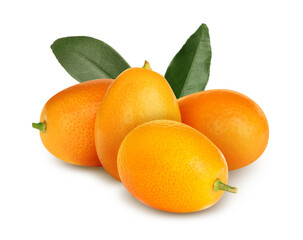 Fresh ripe kumquat fruits on white background