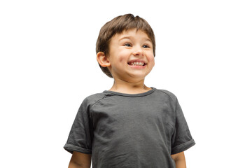 Sincere. Happy, smiley little caucasian boy isolated on white studio background with copyspace for ad. Looks happy, cheerful. Childhood, education, human emotions, facial expression concept.